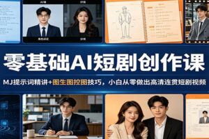 零基础AI短剧创作课：MJ提示词精讲+图生图控图技巧，小白从零做出高清连贯短剧视频