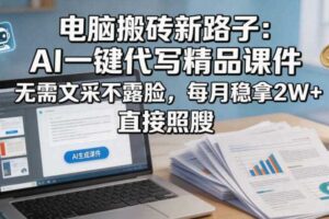 电脑搬砖新路子：AI一键代写精品课件，无需文采不露脸，每月稳拿2W+，直接照搬