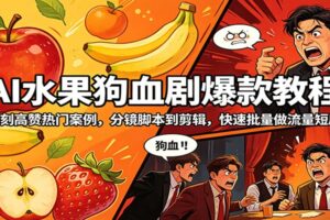 AI水果狗血剧爆款教程：复刻高赞热门案例，分镜脚本到剪辑，快速批量做流量短剧