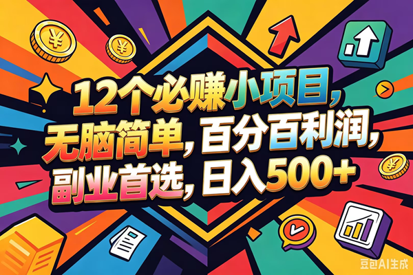 （18291期）12个必赚钱的小项目，百分百赚米，无脑简单，副业首选，日入600+