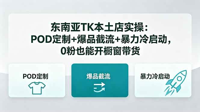 （18381期）东南亚TK本土店实操：POD定制+爆品截流+暴力冷启动，0粉也能开橱窗带货-知与行创业网