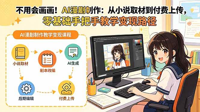 （18439期）不用会画画！AI漫剧制作：从小说取材到付费上传，零基础手把手教学变现路径