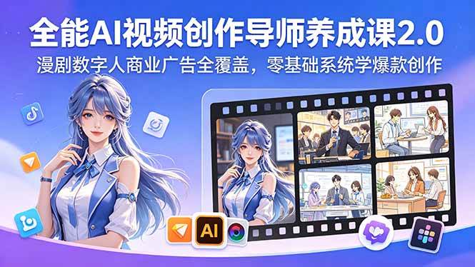 （18505期）全能AI视频创作导师养成课2.0，漫剧数字人商业广告全覆盖，零基础系统学爆款创作