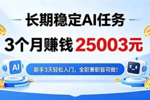 (18668期)3个月收入25003元,长期稳定Ai任务,新手3天入门 全民可做!