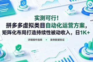 实测可行!拼多多虚拟类目自动化运营方案,矩阵化布局打造持续性被动收入,日1K+【揭秘】