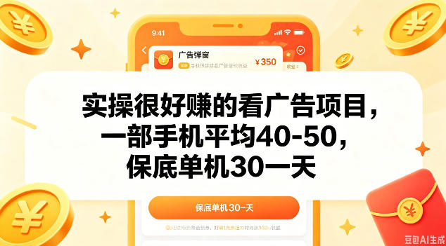 实操很好做的看广告项目，一部手机平均40-50，保底30单机一天【揭秘】