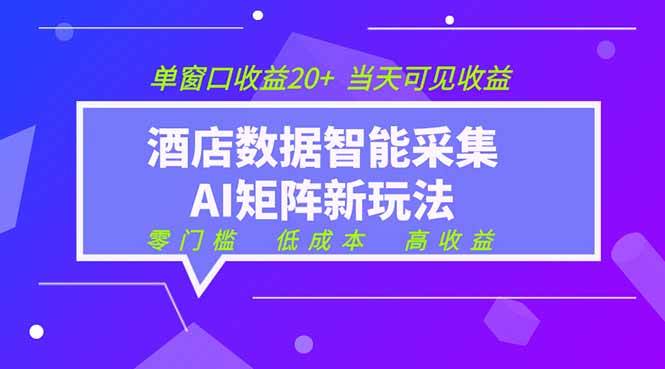 （19041期）2026酒店数据采集ai智能矩阵新风口  低成本   高收益   当天见收益   单窗口20+