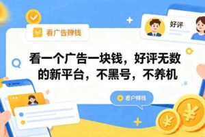 看一个广告一块钱，好评无数的新平台，不黑号，不养机，一撸几十块钱还是不错的【揭秘】