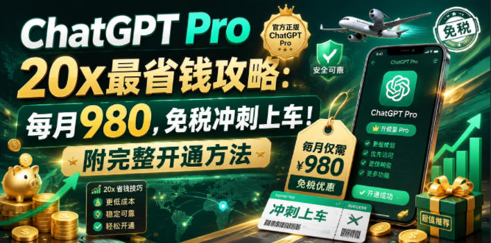 ChatGPT Pro 20x最省钱攻略:每月980,免税冲刺上车!附完整开通方法【文档】-后生网课库
