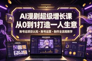 AI漫剧超级增长课，从0到1打造一人生意，项目认知・账号运营・制作全流程教学