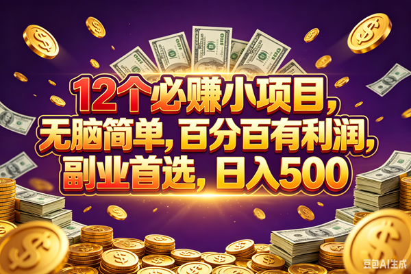 (18976期)12个必赚的小项目,百分百赚元子,无脑简单,副业首选,日入500+