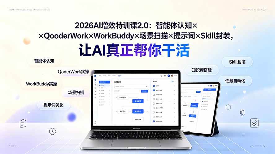 （19368期）2026AI增效特训课2.0：智能体认知×QoderWork×WorkBuddy×场景扫描×提示词×Skill封装，让AI真正帮你干活