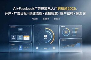 (19465期)AI+Facebook广告投放从入门到精通2026:开户×广告目标×创建流程×直播投放×账户结构×像素安装×AI赋能