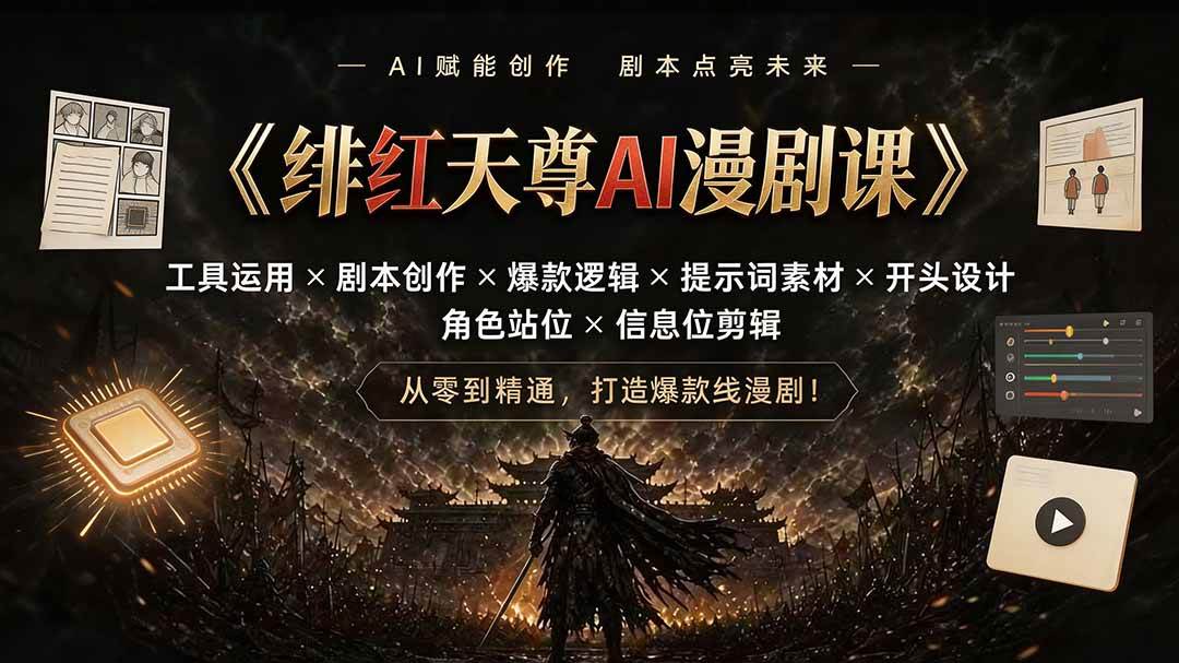（19597期）绯红天尊AI漫剧课｜工具运用×剧本创作×爆款逻辑×提示词素材×开头设计×角色站位×信息位剪辑