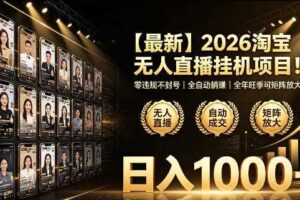 2026淘宝无人直播挂播项目!零违规不封号,全自动躺賺,全年旺季可矩阵放大,日入1000+【揭秘】