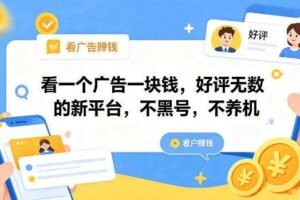 看一个广告一块钱,好评无数的新平台,不黑号,不养机【揭秘】