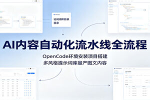 AI内容自动化流水线全流程：OpenCode环境安装项目搭建，多风格提示词库量产图文内容