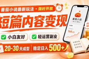 番茄小说最新短篇玩法，稳定日入500+！副业必看，小白可玩，限时开放【揭秘】