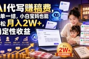 AI代写賺稿费，一单一结，小白宝妈也能轻松月入2W+，确定性收益【揭秘】