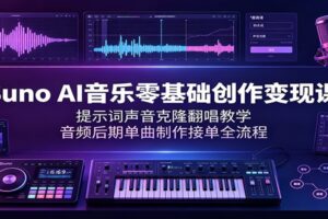 Suno AI音乐零基础创作变现课：提示词声音克隆翻唱教学，音频后期单曲制作接单全流程