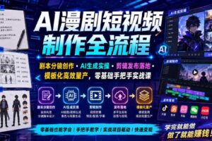 AI漫剧短视频制作全流程｜剧本分镜创作・AI生成实操・剪辑发布落地・模板化高效量产，零基础手把手实战课