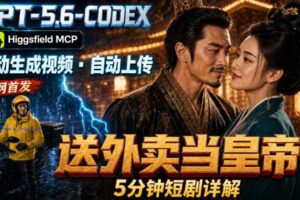 GPT-5.6 Codex+Higgsfield MCP：一条指令生成5分钟短剧并自动上传YouTube（油管）