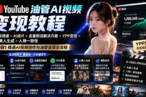 （19689期）YouTube油管AI视频变现教程：账号搭建×AI成片×去重限流解决方案×YPP变现×AI真人生成×人物一致性