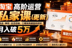 （19726期）淘宝高阶运营私家课（更新26年4月18）：选品、爆款、全店动销，三模块构建盈利闭环，月入破5万