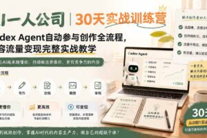 （19812期）AI一人公司｜30天实战训练营；Codex Agent自动参与创作全流程，内容流量变现完整实战教学