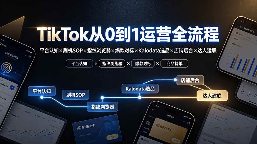 （19830期）TikTok从0到1运营全流程-更新：平台认知×刷机SOP×指纹浏览器×爆款对标×Kalodata选品×店铺后台×达人建联