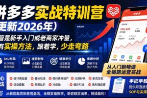 （19744期）拼多多实战特训营(更新2026年)：不管是新手入门或老商家冲量，都有实操方法，跟着学，少走弯路