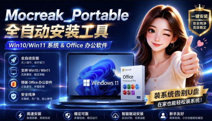 （19970期）Mocreak全自动安装office和win10、win11系统，告别U盘装系统，使用安全可靠
