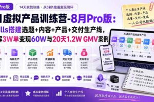 （19980期）AI虚拟产品训练营-8月Pro版：Skills搭建选题+内容+产品+交付生产线，拆解3W单变现60W与20天1.2W GMV案例