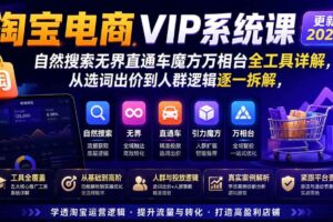 （20035期）淘宝电商VIP系统课-更新8月；自然搜索无界直通车魔方万相台全工具详解，从选词出价到人群逻辑逐一拆解