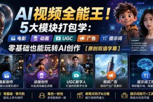 （20048期）AI视频全能王！5大模块打包学：电影、动画、UGC、广告、提示词，零基础也能玩转AI创作【原创双语字幕】