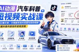 (20098期)AI动漫汽车科普短视频实战课:从口播文案、分镜脚本到AI绘画与动态视频,跑通抖音内容创作变现流程