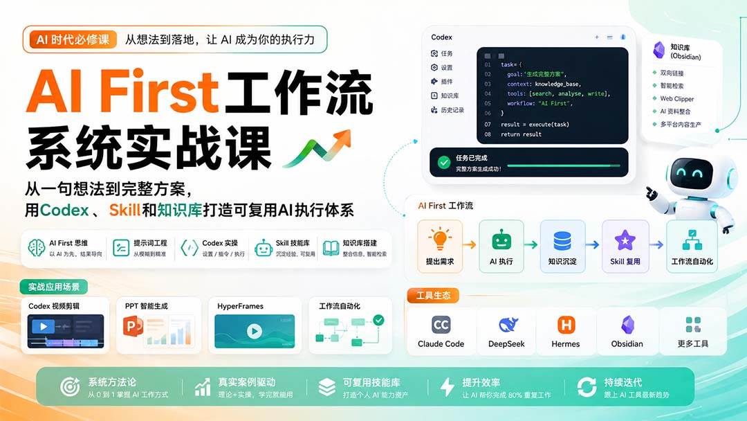 （20104期）AI First工作流系统实战课：从一句想法到完整方案，用Codex、Skill和知识库打造可复用AI执行体系
