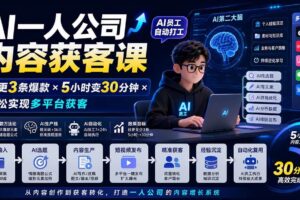 （20111期）AI一人公司内容获客课-更新8月：日更3条爆款×5小时变30分钟×AI员工自动打工，轻松实现多平台获客