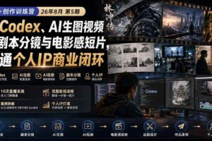 （20145期）AI+创作训练营26年8月第5期：从Codex、AI生图视频到剧本分镜与电影感短片，跑通个人IP商业闭环