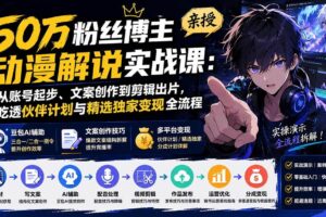 （20144期）50万粉丝博主亲授动漫解说实战课：从账号起步、文案创作到剪辑出片，吃透伙伴计划与精选独家变现全流程