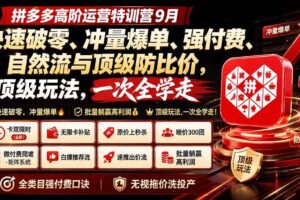 （20155期）拼多多高阶运营特训营9月：快速破零、冲量爆单、强付费、自然流与顶级防比价， 顶级玩法，一次全学走