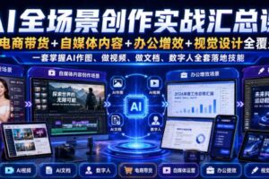 AI全场景创作实战汇总课｜电商带货+自媒体内容+办公增效+视觉设计全覆盖，一套掌握AI作图、做视频、做文档、数字人全套落地技能