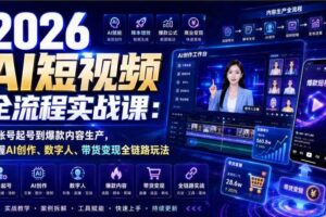 2026 AI短视频全流程实战课:从账号起号到爆款内容生产,掌握AI创作、数字人、带货变现全链路玩法