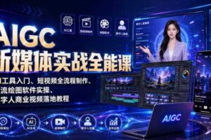 AIGC新媒体实战全能课｜AI工具入门、短视频全流程制作、主流绘图软件实操、数字人商业视频落地教程