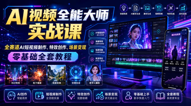 AI视频全能大师实战课｜全赛道AI短视频制作、特效创作、场景变现零基础全套教程