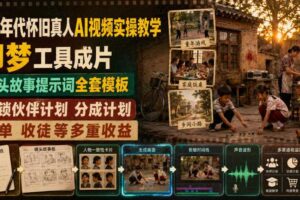 80年代怀旧真人AI视频实操教学，即梦工具成片、镜头故事提示词全套模板，解锁伙伴计划分成计划商单收徒等多重收益