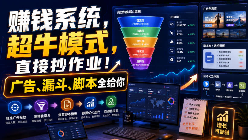 賺钱系统，超牛模式，直接抄作业！广告、漏斗、脚本全给你【原创双语字幕】