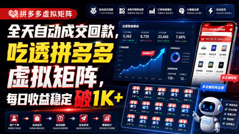 全天自动成交回款，吃透拼多多虚拟矩阵，每日收益稳定破1K+【揭秘】