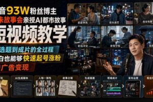 抖音93W粉丝博主老朱故事会亲授AI都市故事短视频教学，从选题到成片的全过程，小白也能够快速起号涨粉接广告变现
