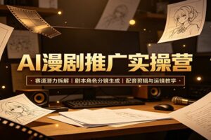 AI漫剧推广实操营:赛道潜力拆解,剧本角色分镜生成,配音剪辑与运镜教学